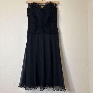 Vintage Tadashi Shoji Black Strapless Cocktail Dress Size 4 100% Silk